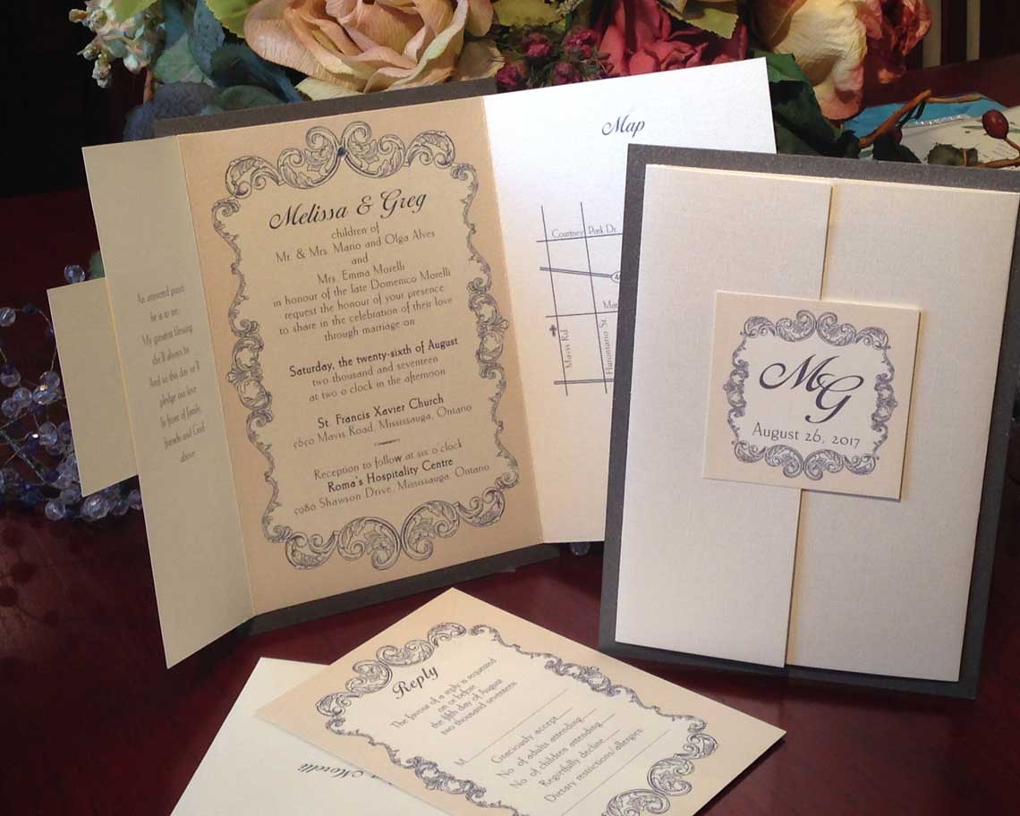 Aktiv Art and Design 6 piece wedding invitations date, time and place